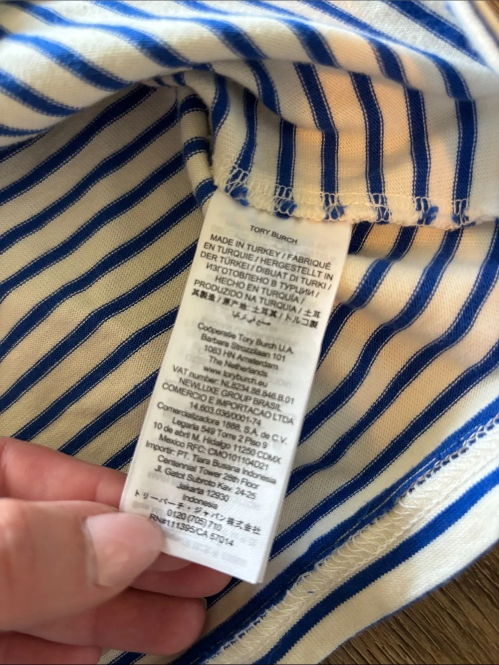 Tory Burch Striped Floral Short Sleeve Tee - Blue, Yellow, Red